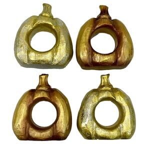 Pumpkin Shape Napkin Ring Fall Harvest Thanksgiving Gold Orange Set of 4 Resin